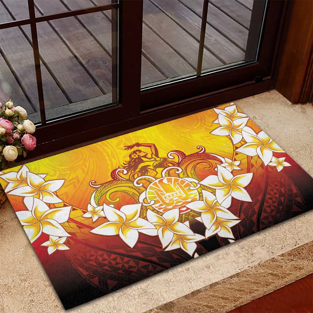 Tahiti Heiva Festival Rubber Doormat Tahitian Vahine Plumeria Flowers