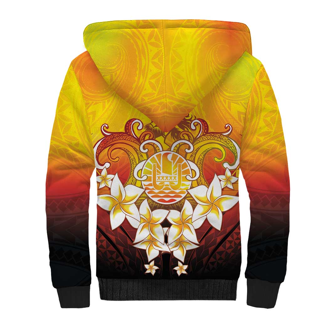 Tahiti Heiva Festival Sherpa Hoodie Tahitian Vahine Plumeria Flowers