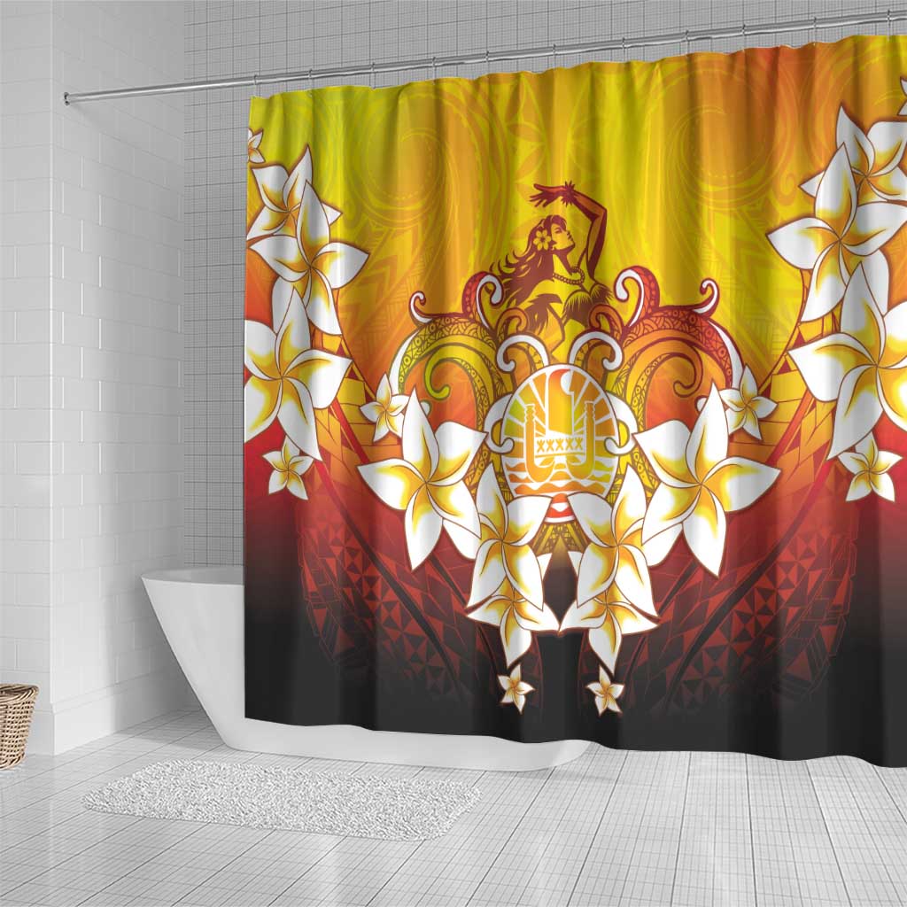 Tahiti Heiva Festival Shower Curtain Tahitian Vahine Plumeria Flowers