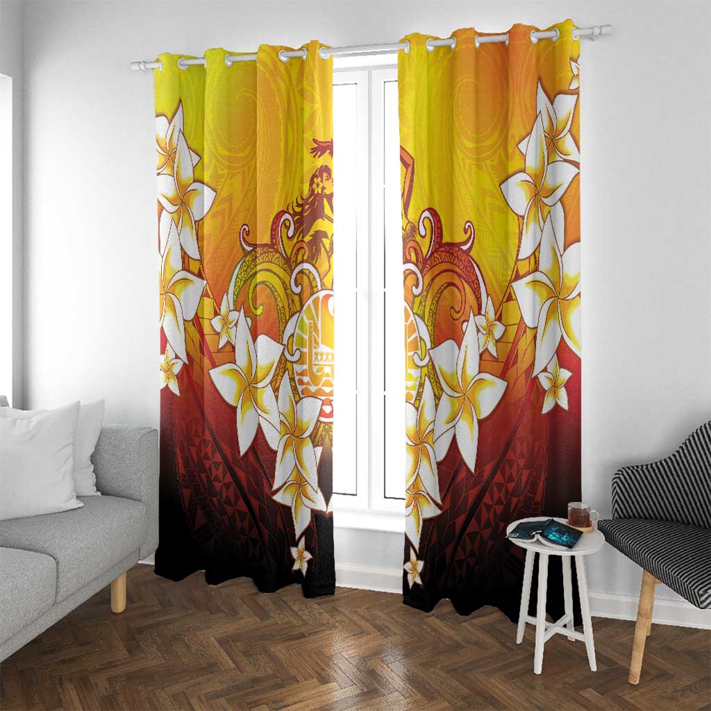 Tahiti Heiva Festival Window Curtain Tahitian Vahine Plumeria Flowers
