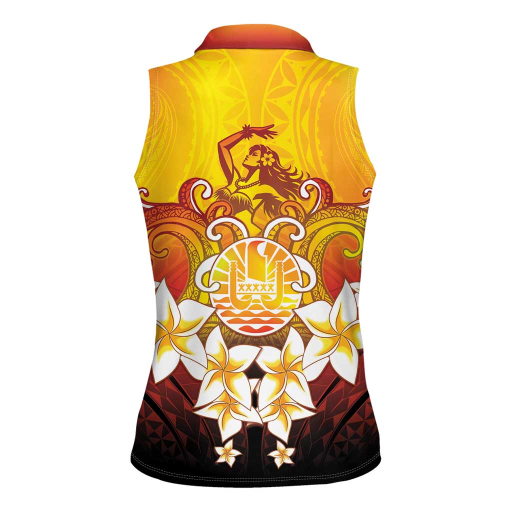 Tahiti Heiva Festival Women Sleeveless Polo Shirt Tahitian Vahine Plumeria Flowers LT05 - Polynesian Pride