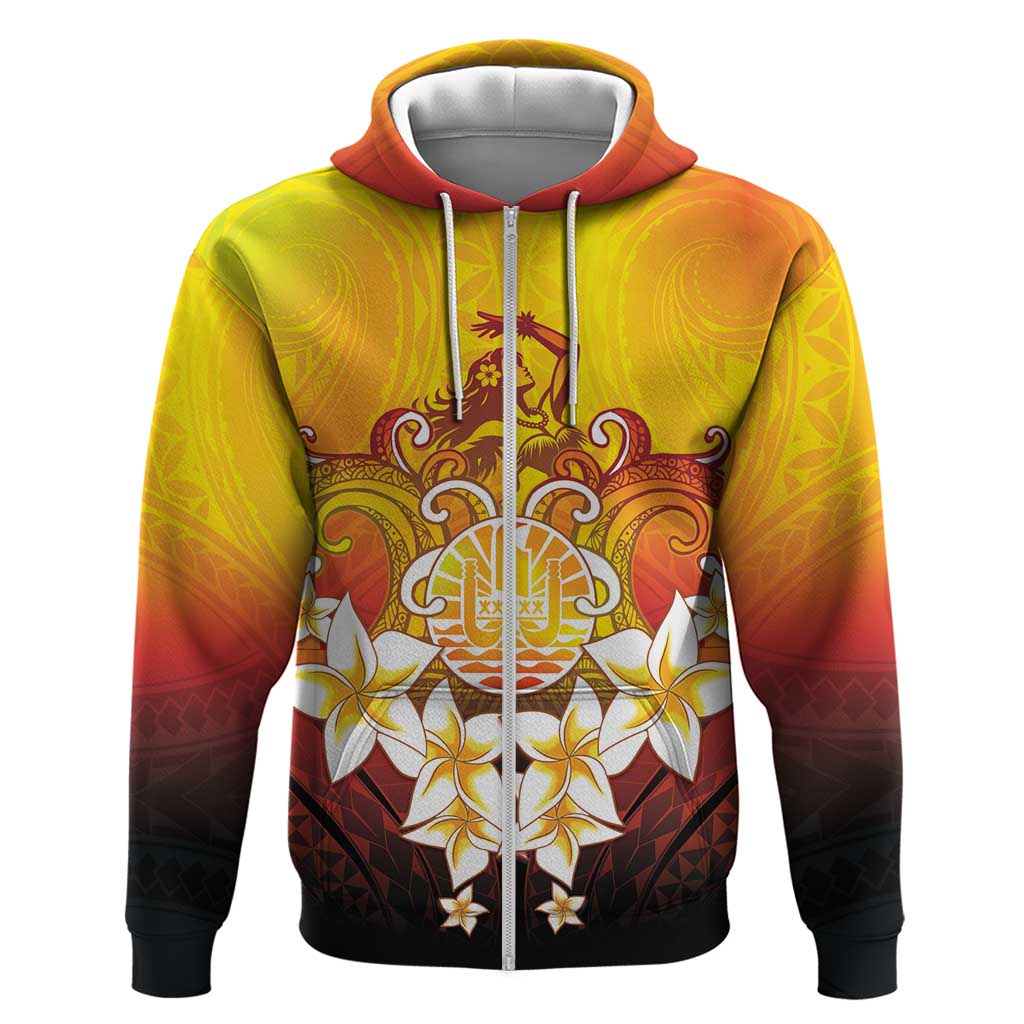 Tahiti Heiva Festival Zip Hoodie Tahitian Vahine Plumeria Flowers LT05 Zip Hoodie Yellow - Polynesian Pride