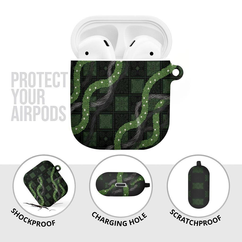 Hawaiian Quilt AirPods Case Pele Hair Hinahina Lei Black Version