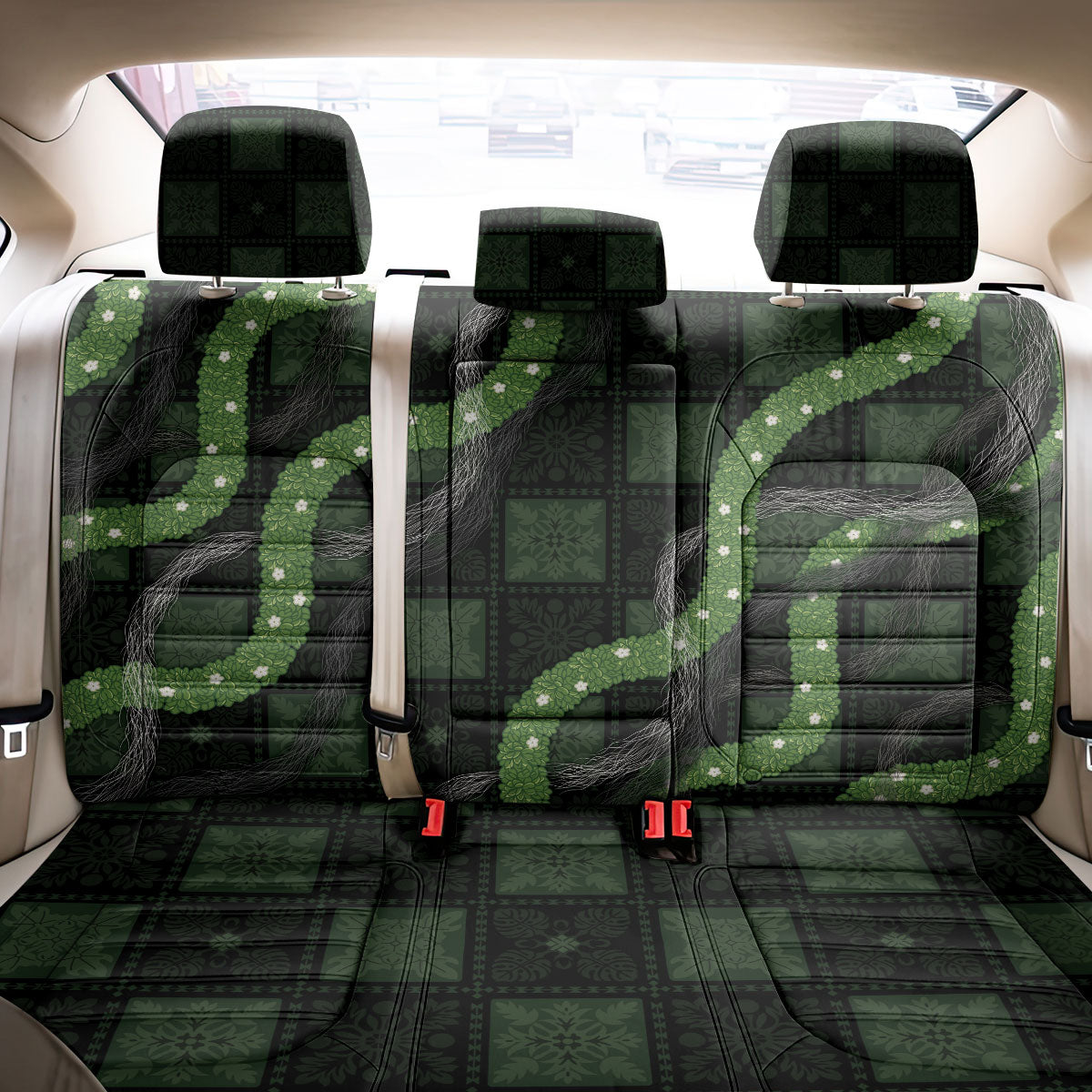 Hawaiian Quilt Back Car Seat Cover Pele Hair Hinahina Lei Black Version
