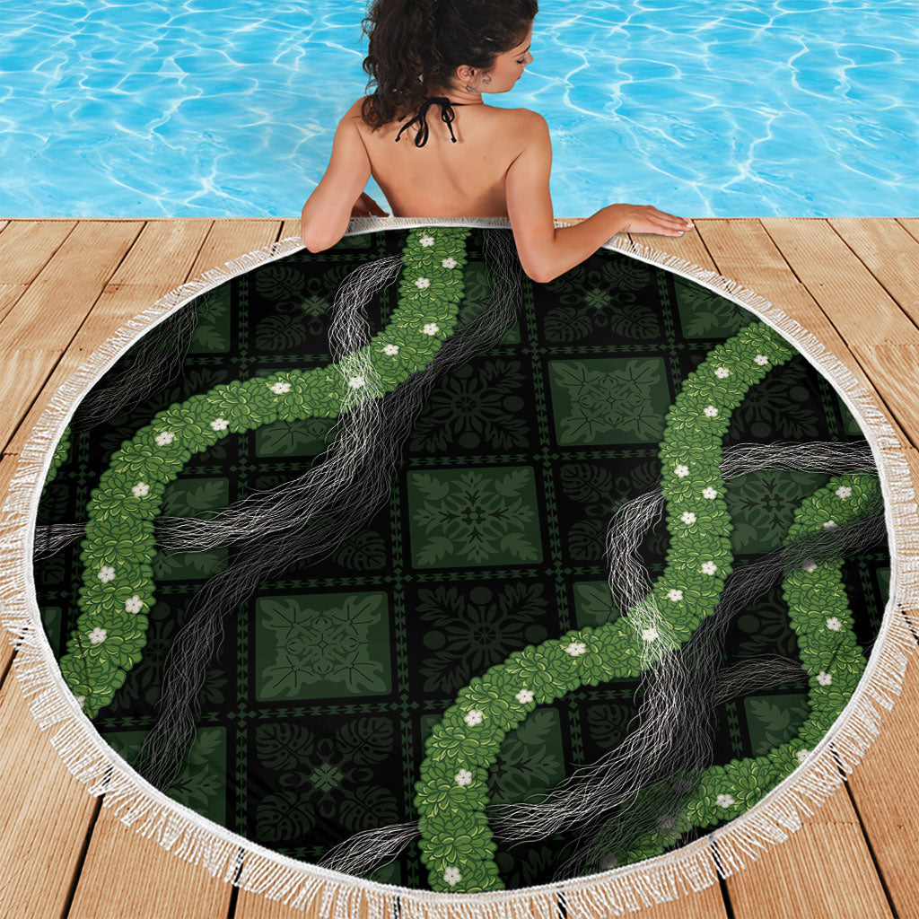 Hawaiian Quilt Beach Blanket Pele Hair Hinahina Lei Black Version