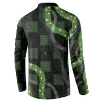 Hawaiian Quilt Button Sweatshirt Pele Hair Hinahina Lei Black Version