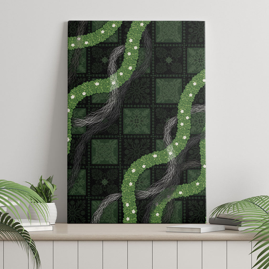 Hawaiian Quilt Canvas Wall Art Pele Hair Hinahina Lei Black Version