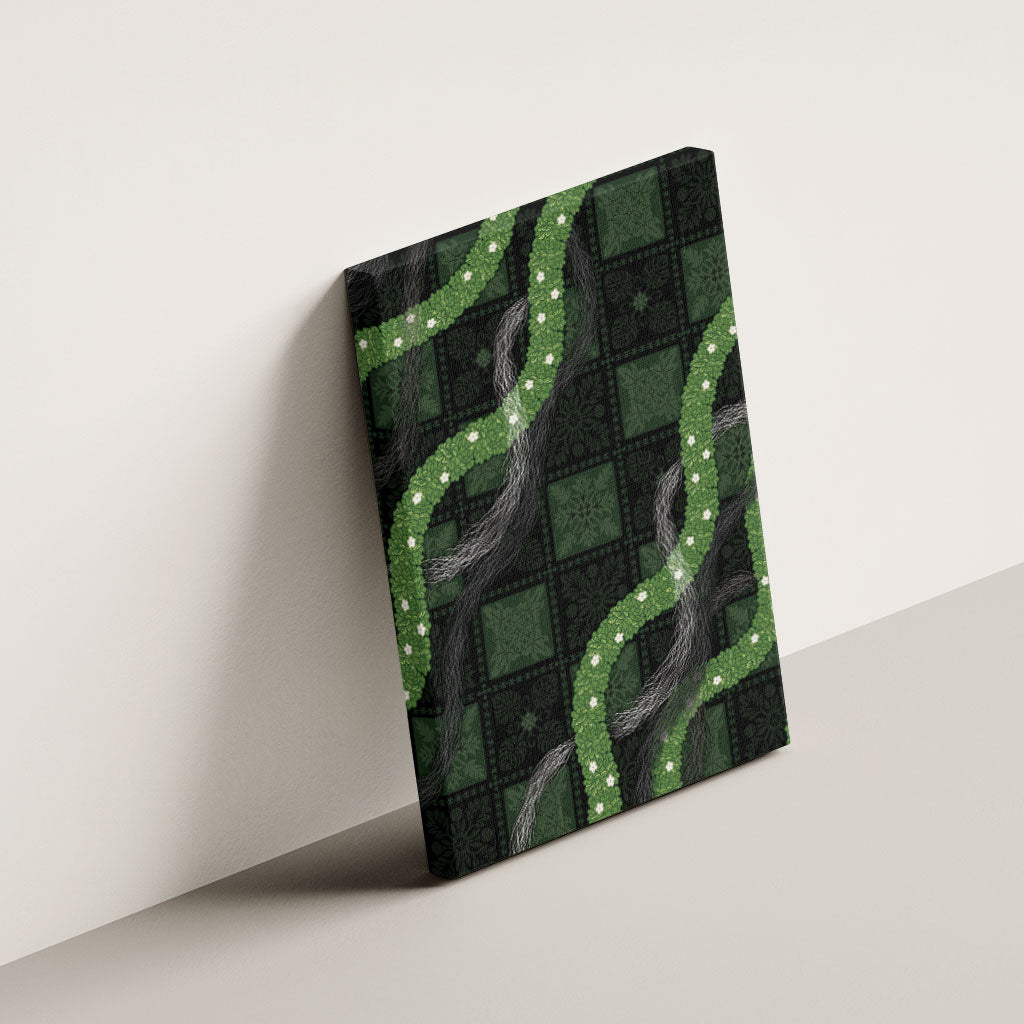 Hawaiian Quilt Canvas Wall Art Pele Hair Hinahina Lei Black Version