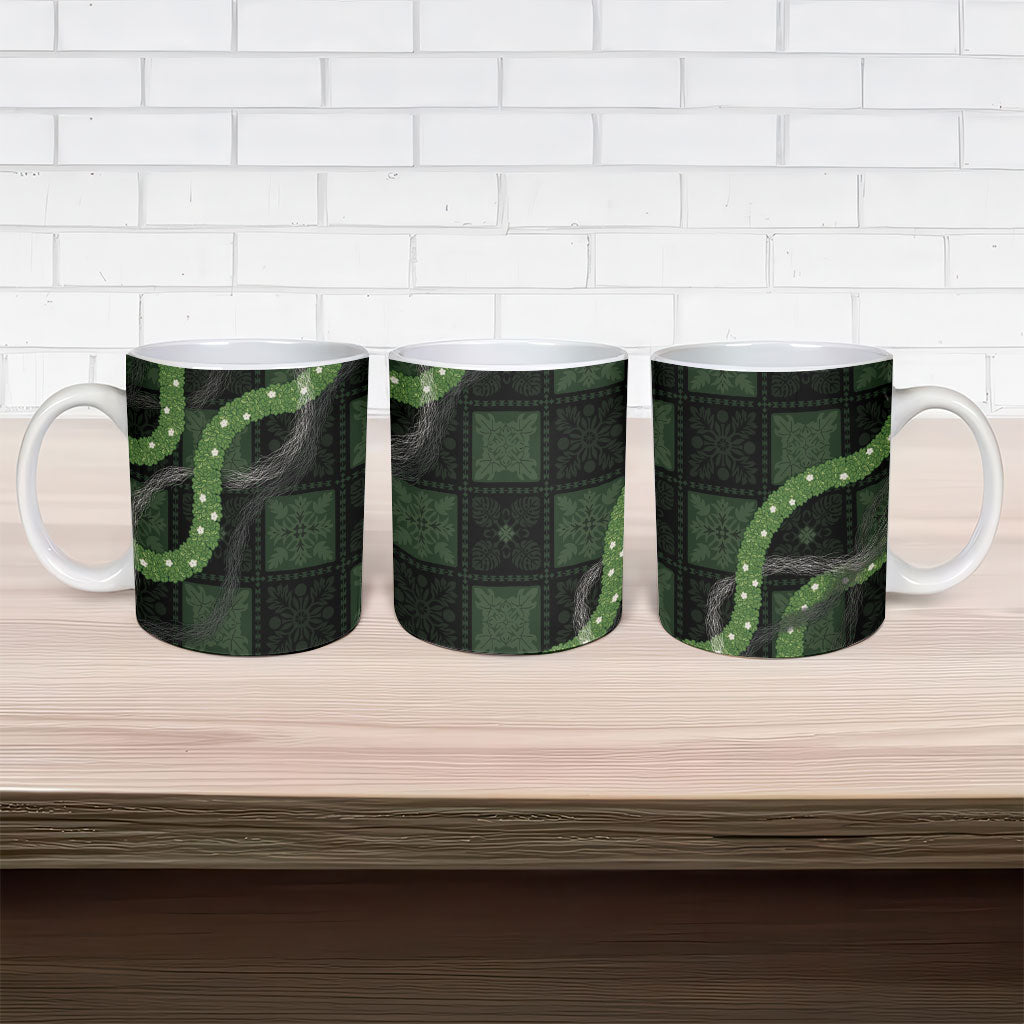 Hawaiian Quilt Ceramic Mug Pele Hair Hinahina Lei Black Version