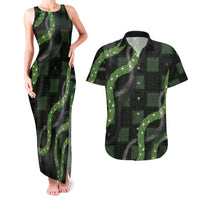 Hawaiian Quilt Couples Matching Tank Maxi Dress and Hawaiian Shirt Pele Hair Hinahina Lei Black Version