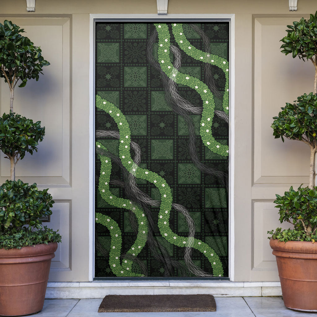 Hawaiian Quilt Door Cover Pele Hair Hinahina Lei Black Version LT05 Black - Polynesian Pride