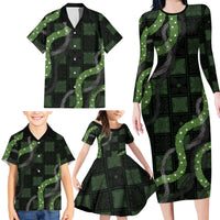 Hawaiian Quilt Family Matching Long Sleeve Bodycon Dress and Hawaiian Shirt Pele Hair Hinahina Lei Black Version