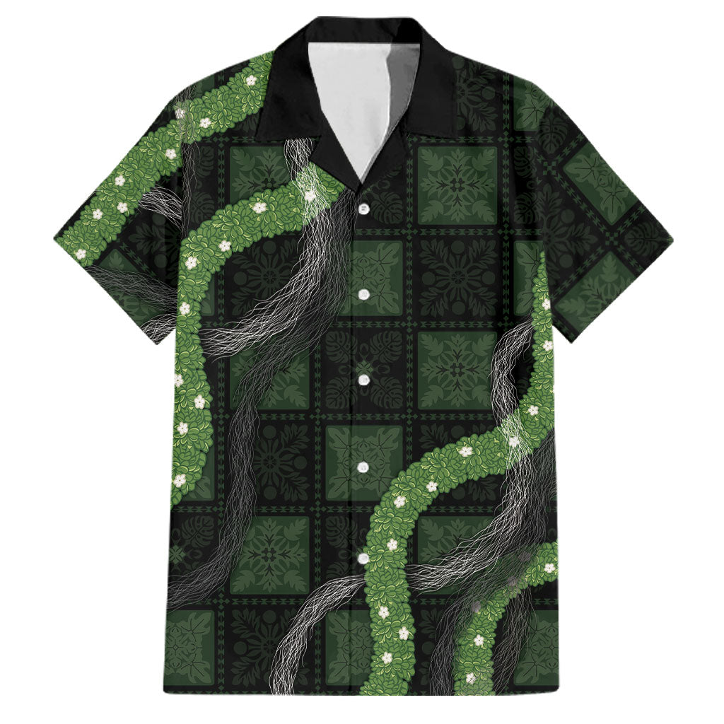 Hawaiian Quilt Family Matching Mermaid Dress and Hawaiian Shirt Pele Hair Hinahina Lei Black Version