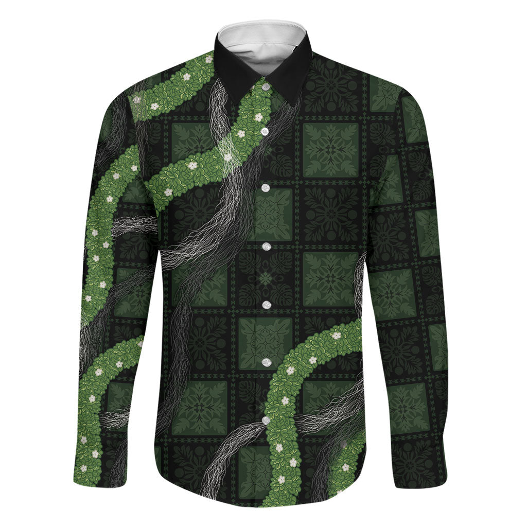 Hawaiian Quilt Family Matching Off Shoulder Short Dress and Hawaiian Shirt Pele Hair Hinahina Lei Black Version