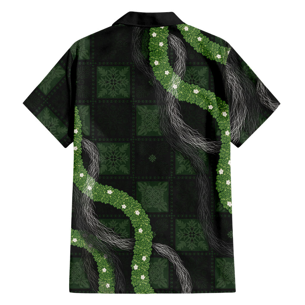 Hawaiian Quilt Family Matching Summer Maxi Dress and Hawaiian Shirt Pele Hair Hinahina Lei Black Version