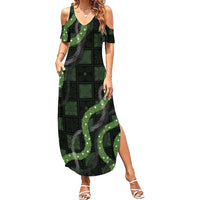 Hawaiian Quilt Family Matching Summer Maxi Dress and Hawaiian Shirt Pele Hair Hinahina Lei Black Version