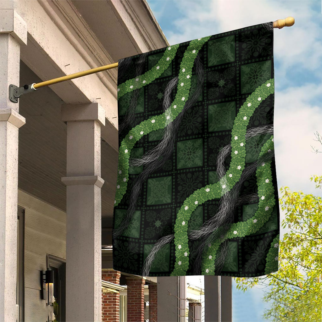 Hawaiian Quilt Garden Flag Pele Hair Hinahina Lei Black Version LT05 House Flag Black - Polynesian Pride