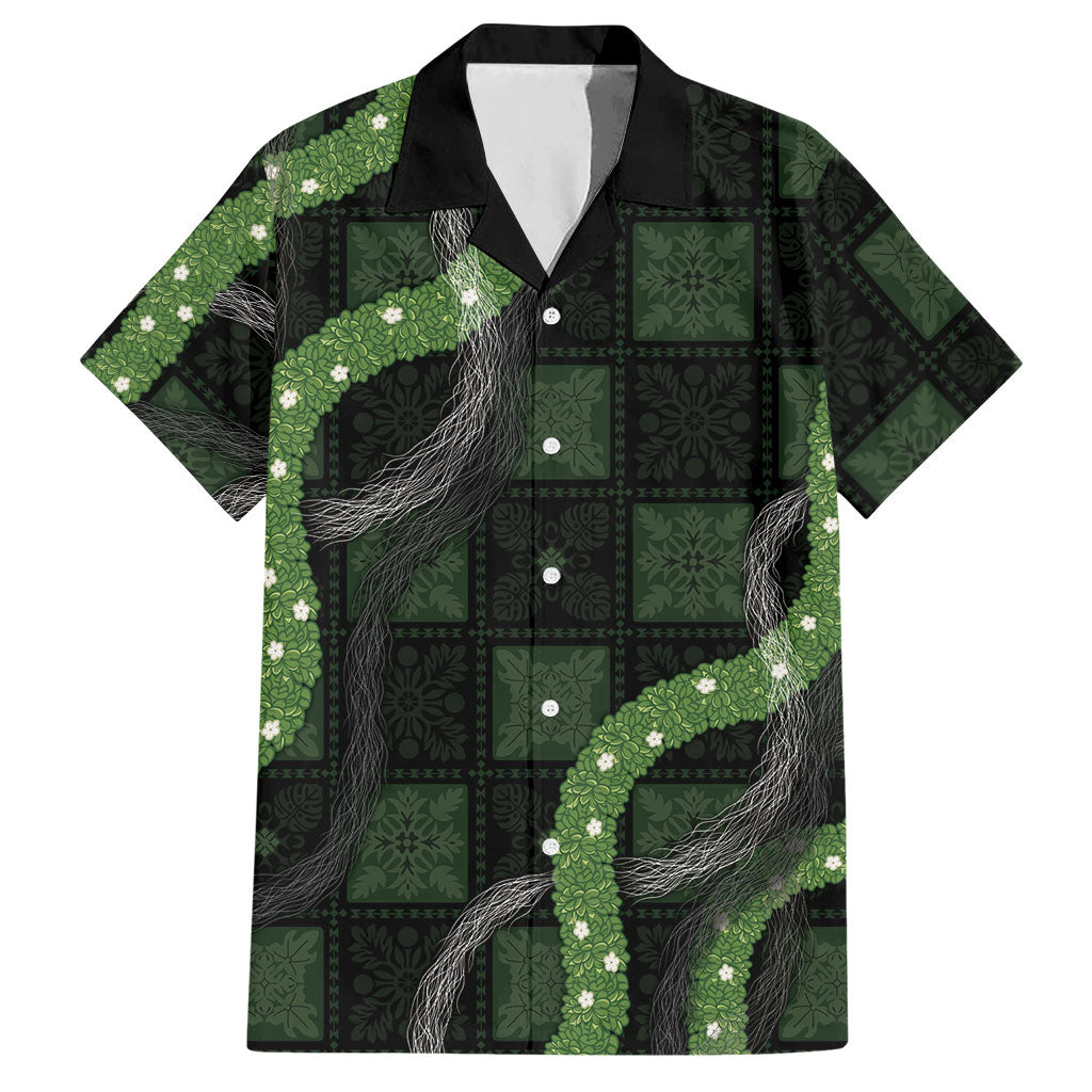 Hawaiian Quilt Hawaiian Shirt Pele Hair Hinahina Lei Black Version