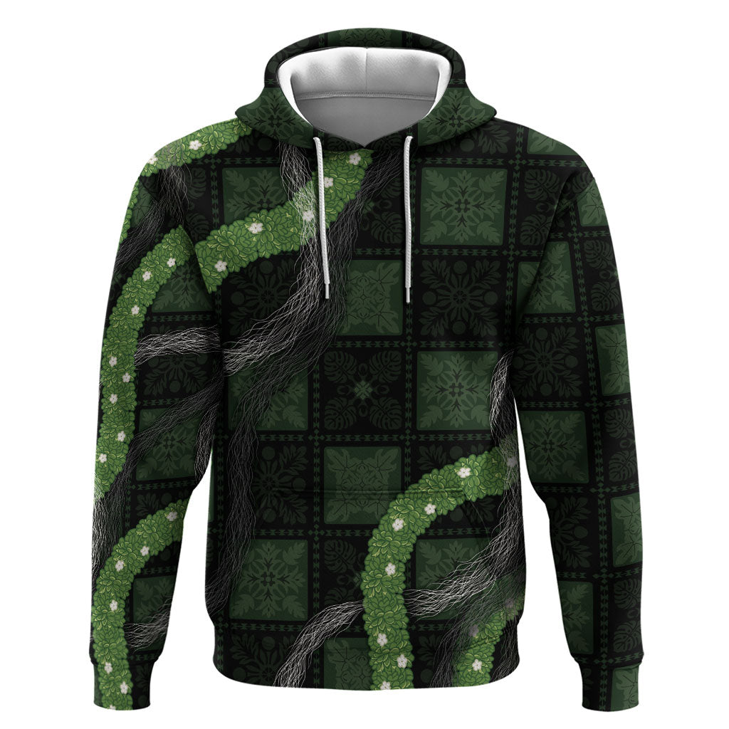 Hawaiian Quilt Hoodie Pele Hair Hinahina Lei Black Version