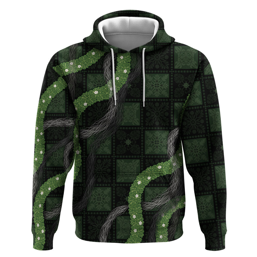 Hawaiian Quilt Hoodie Pele Hair Hinahina Lei Black Version LT05 Pullover Hoodie Black - Polynesian Pride