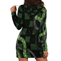 Hawaiian Quilt Hoodie Dress Pele Hair Hinahina Lei Black Version