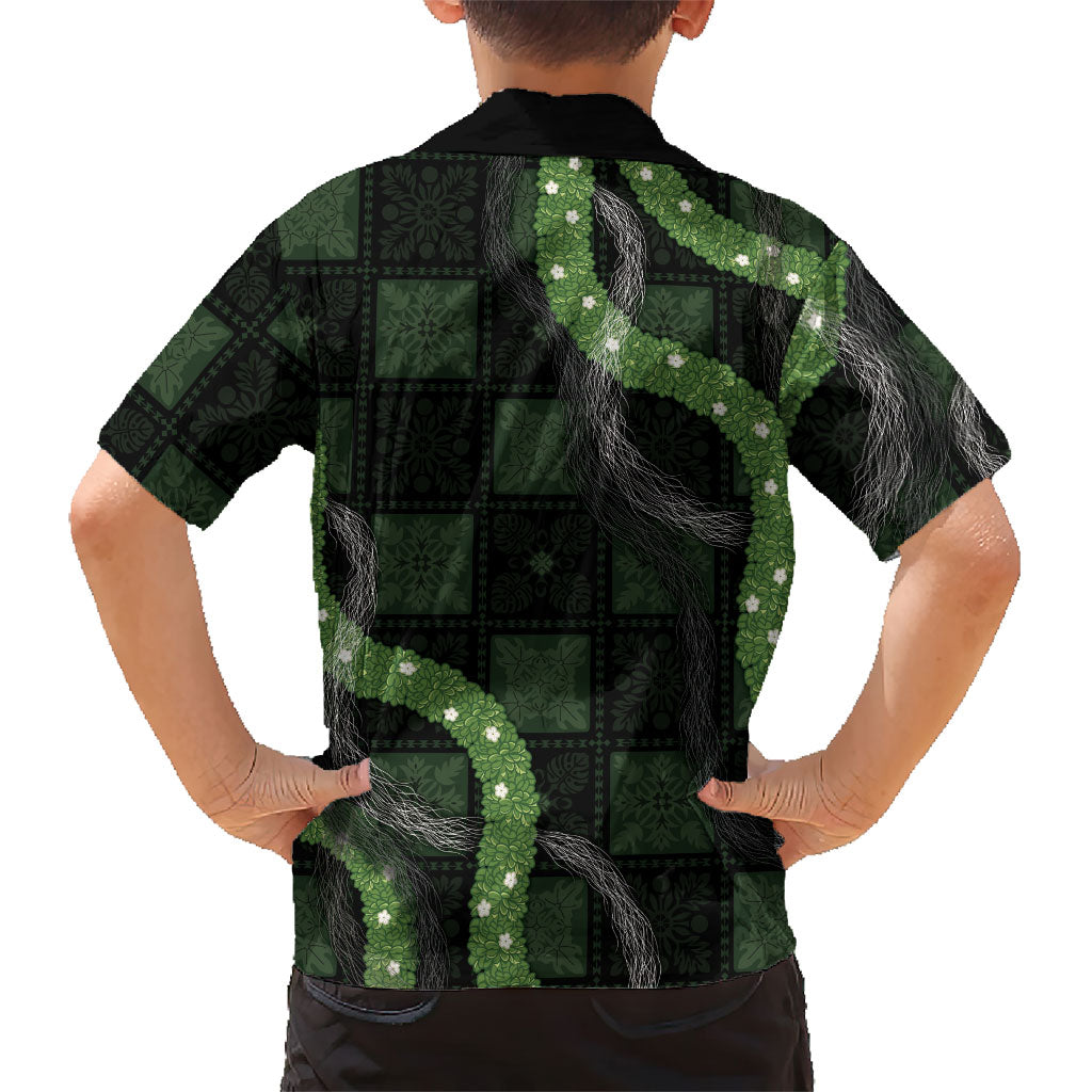 Hawaiian Quilt Kid Hawaiian Shirt Pele Hair Hinahina Lei Black Version
