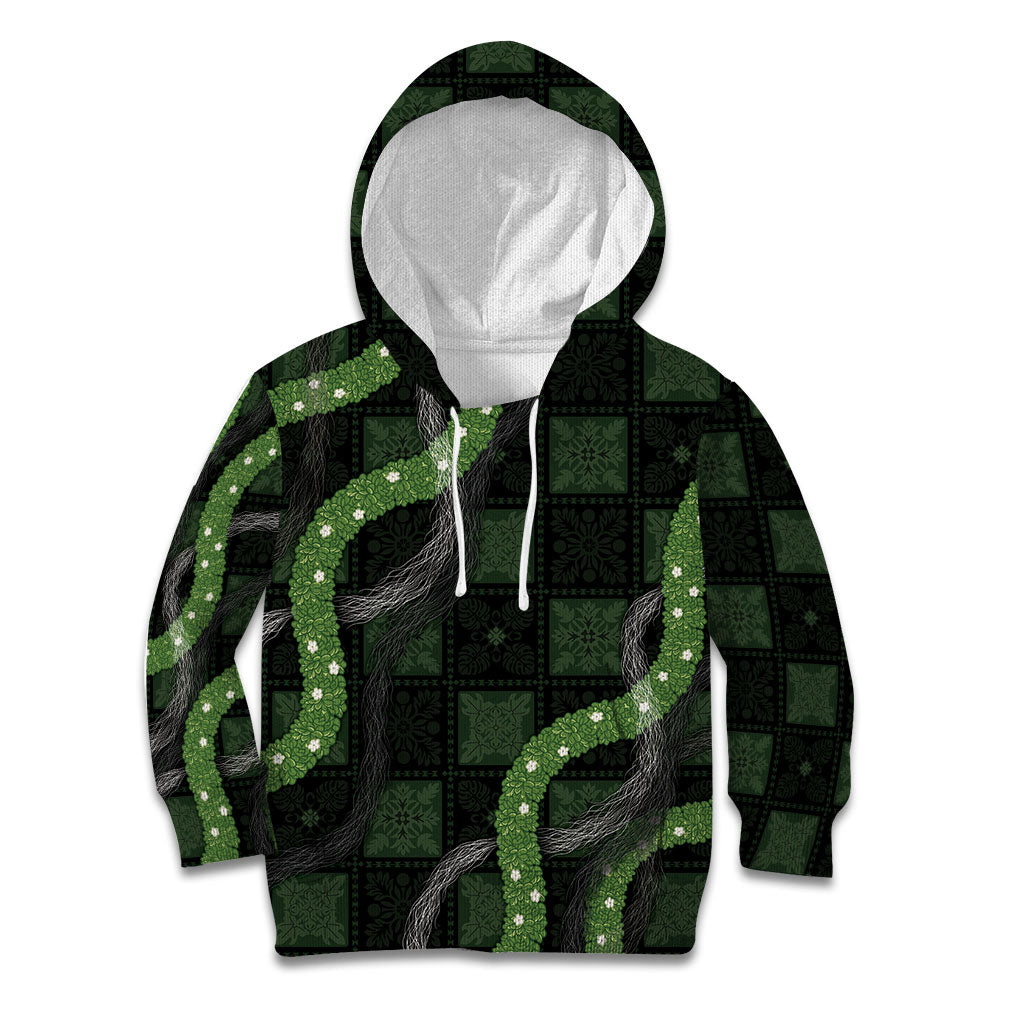 Hawaiian Quilt Kid Hoodie Pele Hair Hinahina Lei Black Version LT05 Hoodie Black - Polynesian Pride