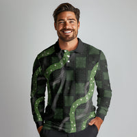 Hawaiian Quilt Long Sleeve Polo Shirt Pele Hair Hinahina Lei Black Version