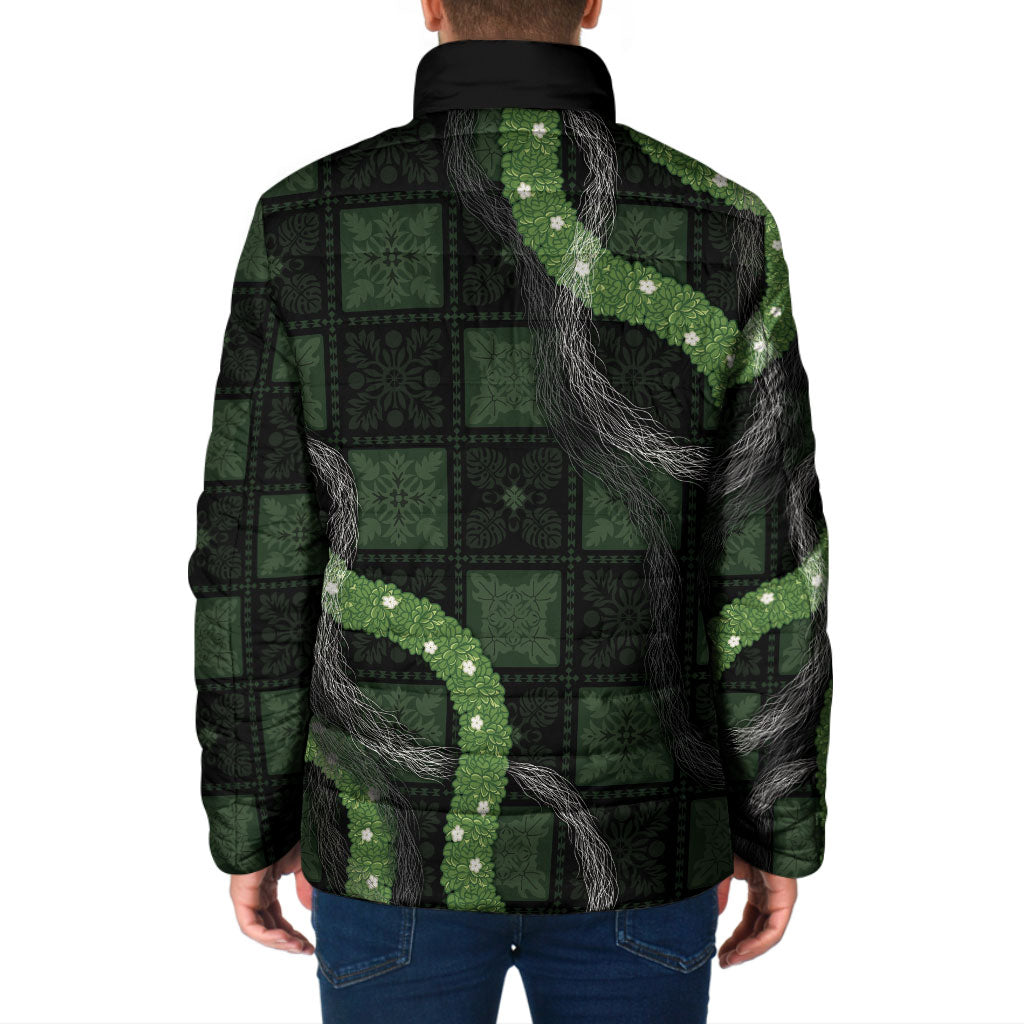 Hawaiian Quilt Padded Jacket Pele Hair Hinahina Lei Black Version