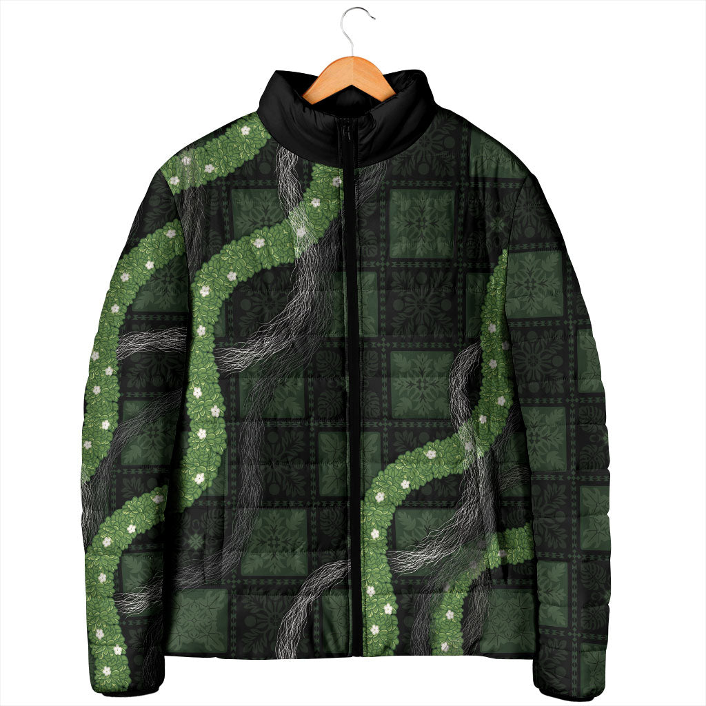 Hawaiian Quilt Padded Jacket Pele Hair Hinahina Lei Black Version