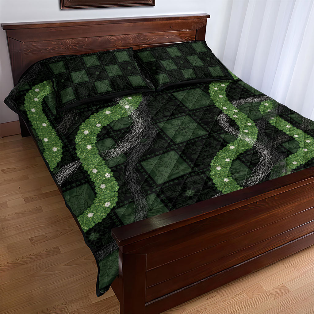 Hawaiian Quilt Quilt Bed Set Pele Hair Hinahina Lei Black Version