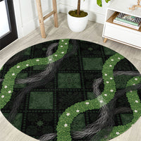 Hawaiian Quilt Round Carpet Pele Hair Hinahina Lei Black Version