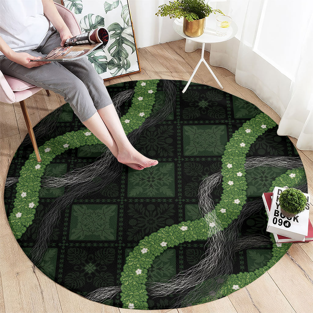 Hawaiian Quilt Round Carpet Pele Hair Hinahina Lei Black Version