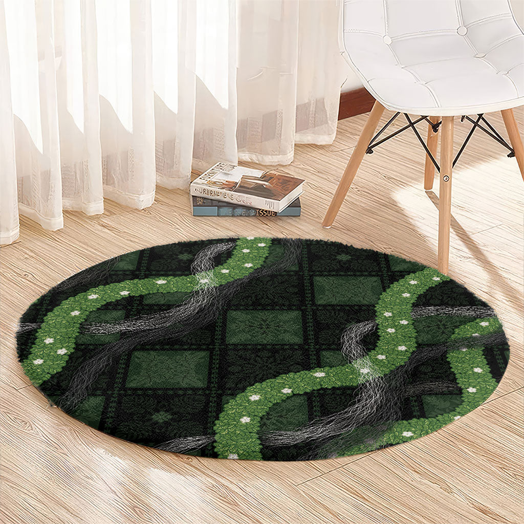 Hawaiian Quilt Round Carpet Pele Hair Hinahina Lei Black Version