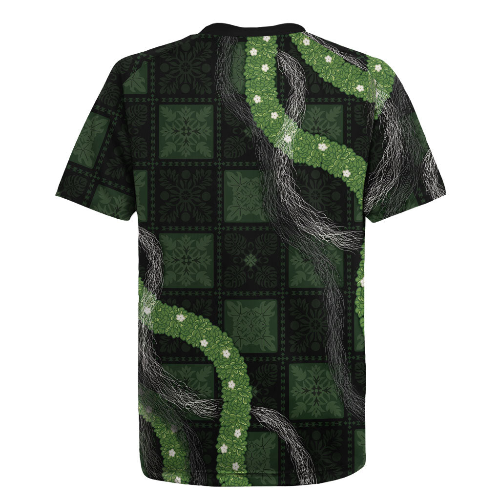 Hawaiian Quilt Rugby Jersey Pele Hair Hinahina Lei Black Version