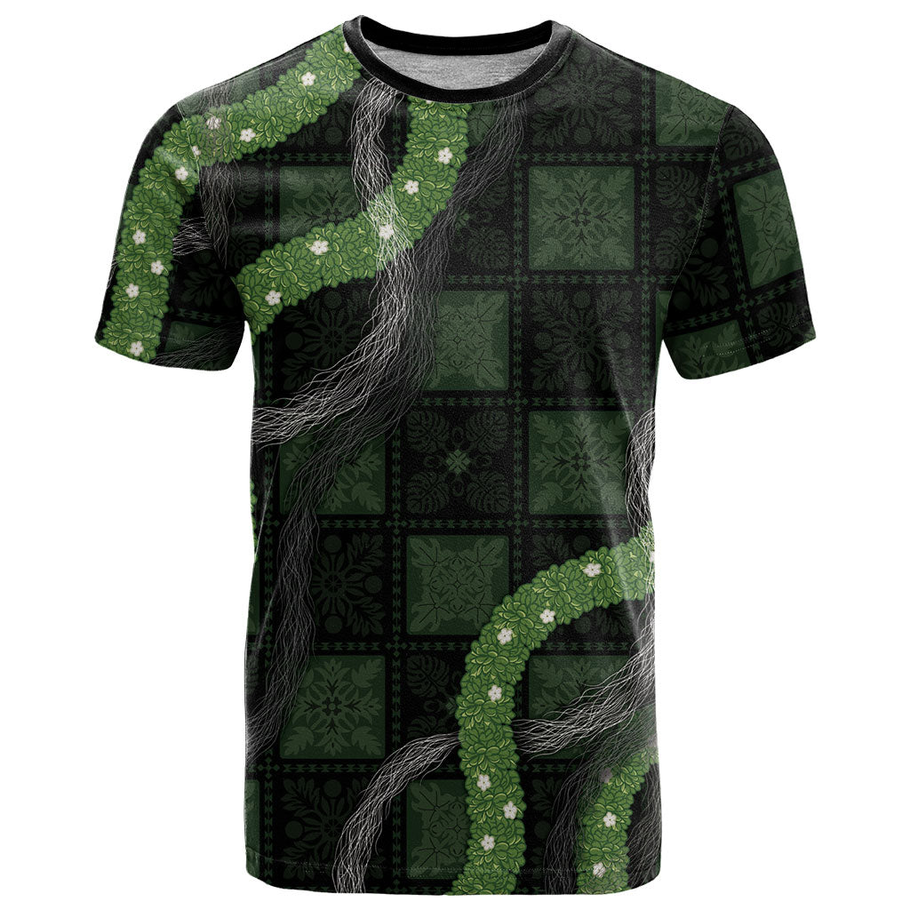 Hawaiian Quilt T Shirt Pele Hair Hinahina Lei Black Version