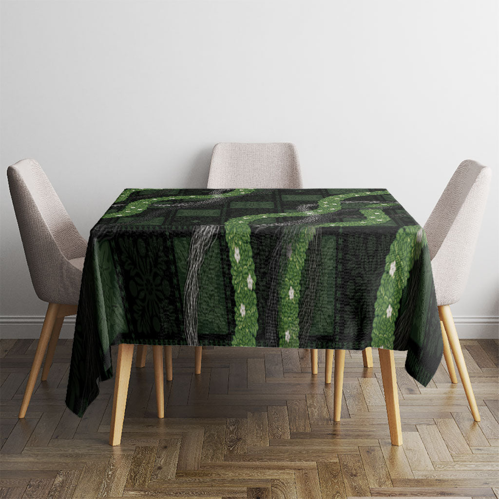 Hawaiian Quilt Tablecloth Pele Hair Hinahina Lei Black Version