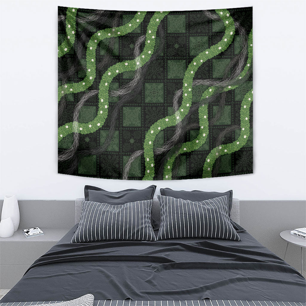 Hawaiian Quilt Tapestry Pele Hair Hinahina Lei Black Version