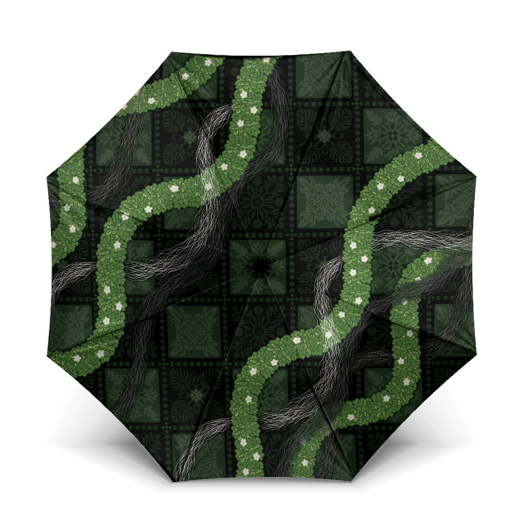 Hawaiian Quilt Umbrella Pele Hair Hinahina Lei Black Version