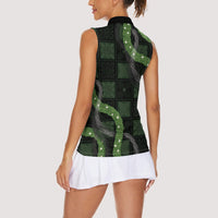 Hawaiian Quilt Women Sleeveless Polo Shirt Pele Hair Hinahina Lei Black Version