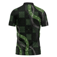 Hawaiian Quilt Zipper Polo Shirt Pele Hair Hinahina Lei Black Version