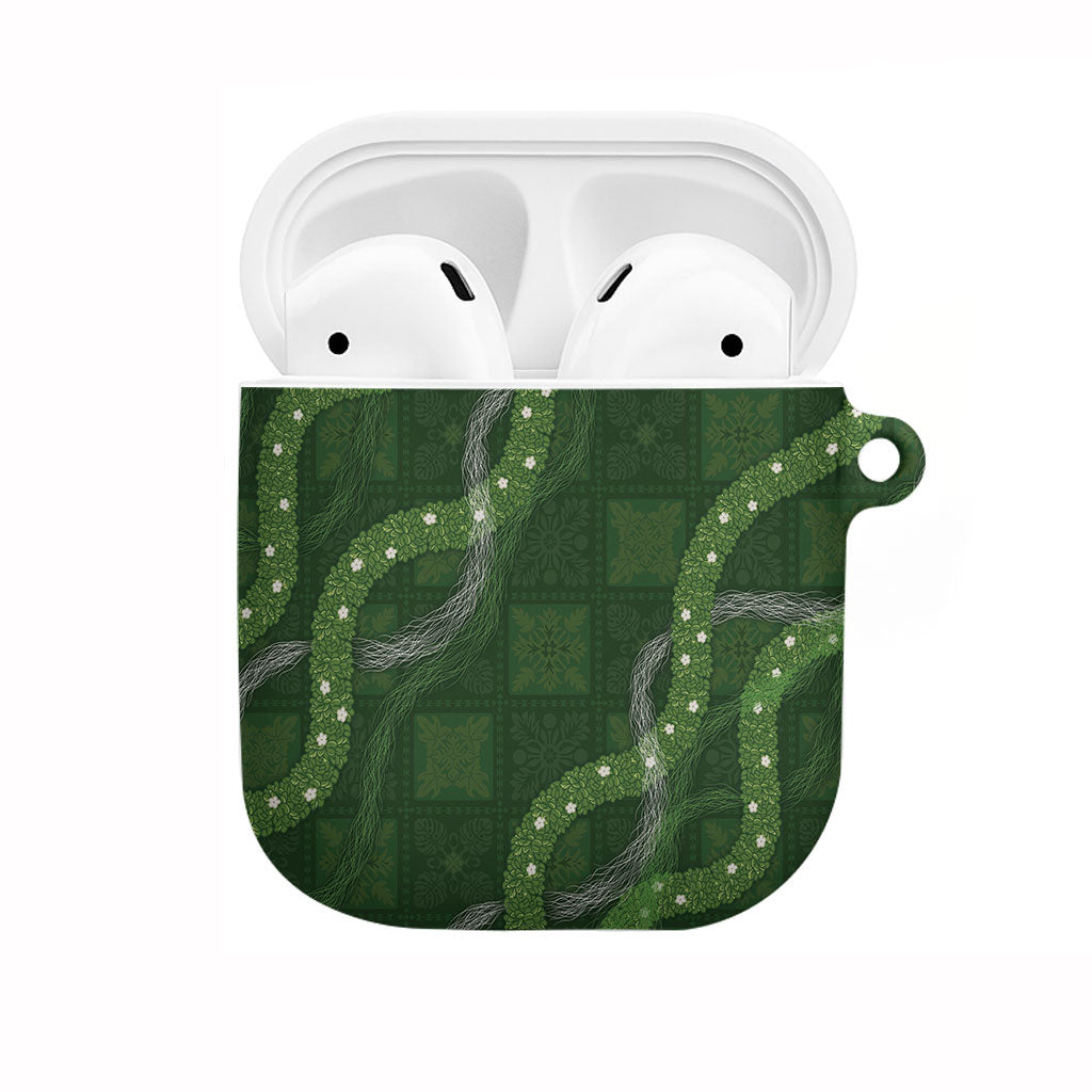 Hawaiian Quilt AirPods Case Pele Hair Hinahina Lei Green Version