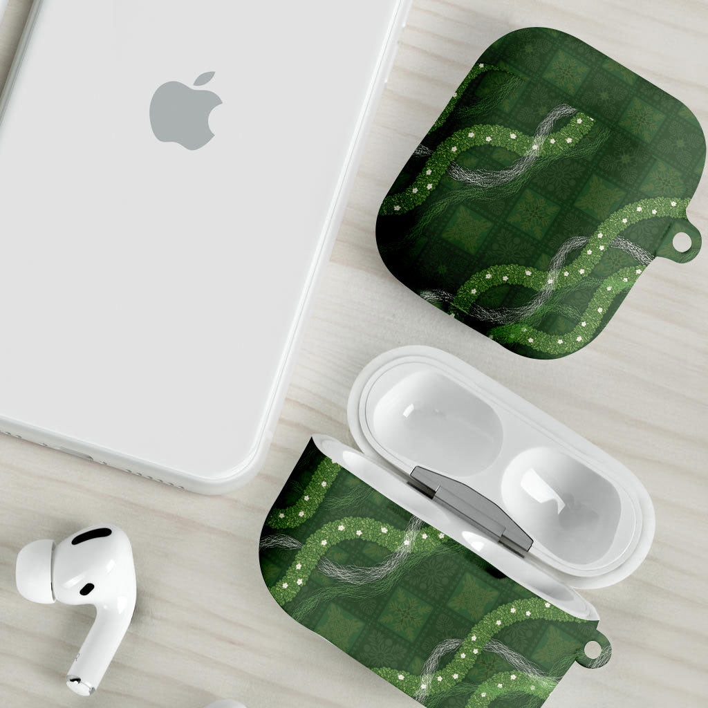 Hawaiian Quilt AirPods Case Pele Hair Hinahina Lei Green Version
