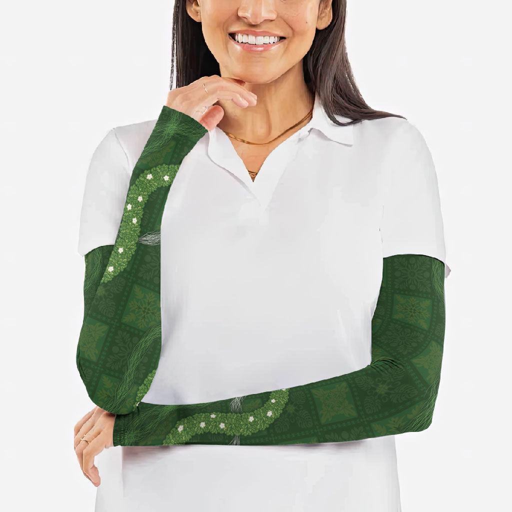 Hawaiian Quilt Arm Sleeves Pele Hair Hinahina Lei Green Version