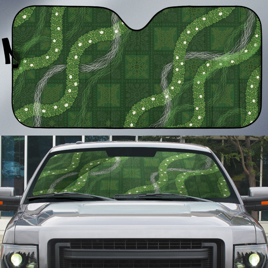 Hawaiian Quilt Auto Sun Shade Pele Hair Hinahina Lei Green Version
