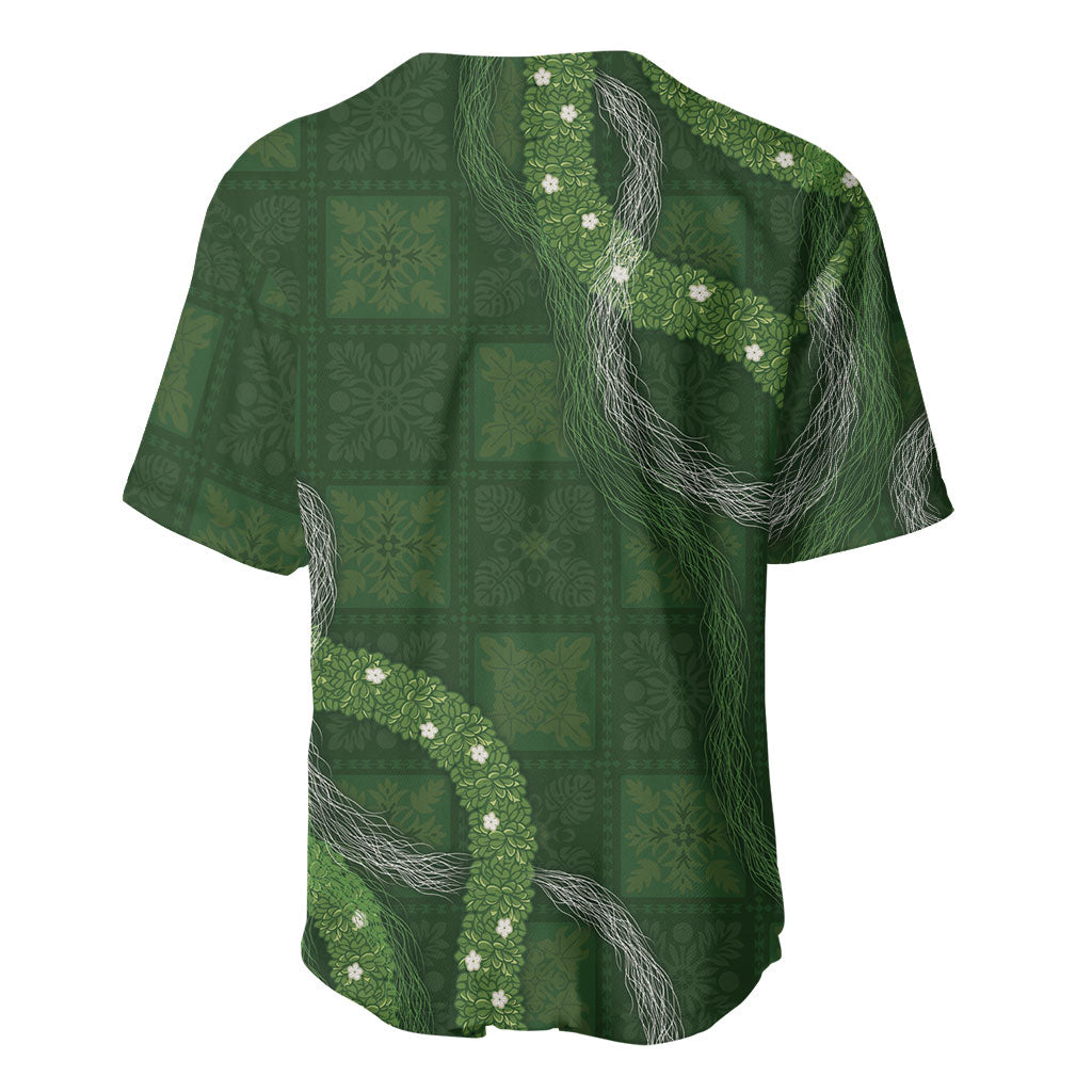 Hawaiian Quilt Baseball Jersey Pele Hair Hinahina Lei Green Version