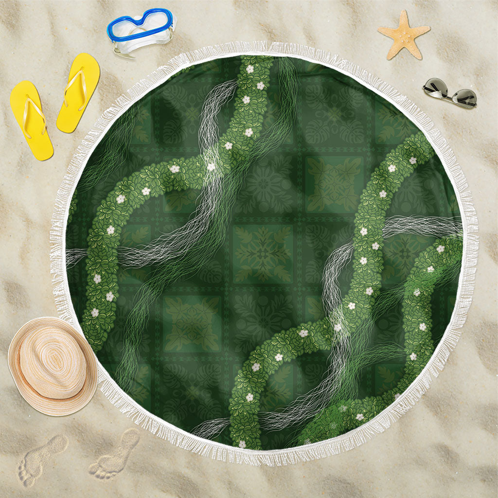 Hawaiian Quilt Beach Blanket Pele Hair Hinahina Lei Green Version