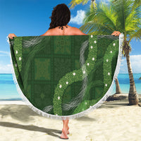 Hawaiian Quilt Beach Blanket Pele Hair Hinahina Lei Green Version
