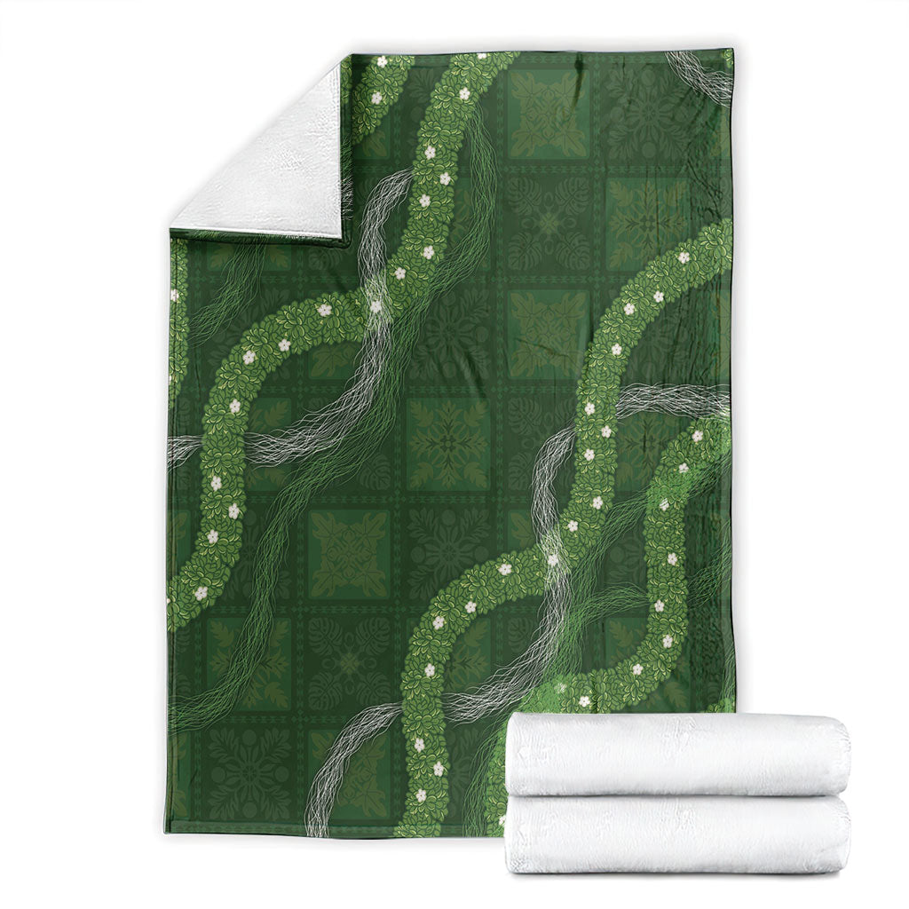 Hawaiian Quilt Blanket Pele Hair Hinahina Lei Green Version