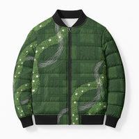 Hawaiian Quilt Bomber Puffer Jacket Pele Hair Hinahina Lei Green Version